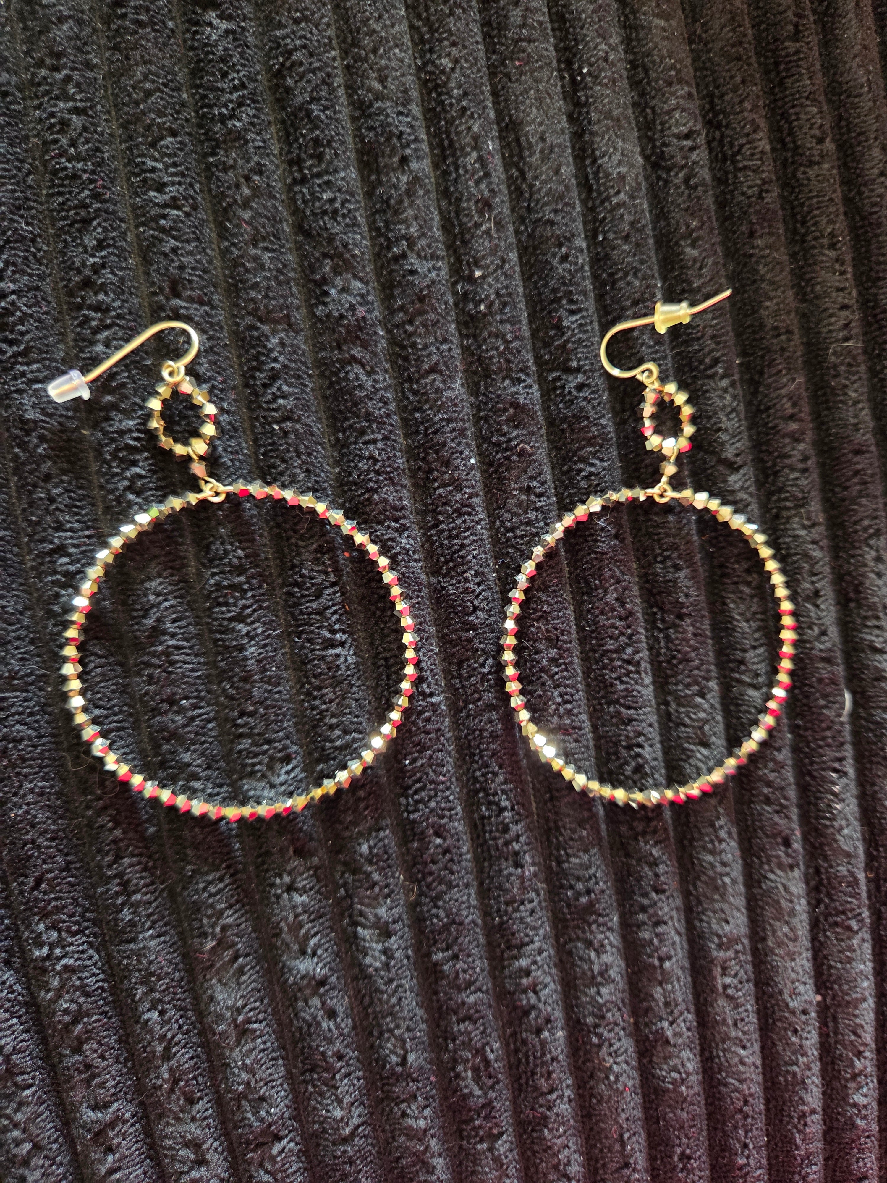 Gold & Silver Rhinestone Double Hoop Pierced Earrings